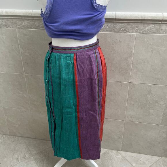 Vintage Colorblock Stripes Linen Skirt by Prophecy - Large - mid to long length - Picture 2 of 16